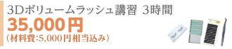 テクニコスクール/3Dボリュームラッシュ講習 3時間 35,000円　（材料費：5,000円相当込み）